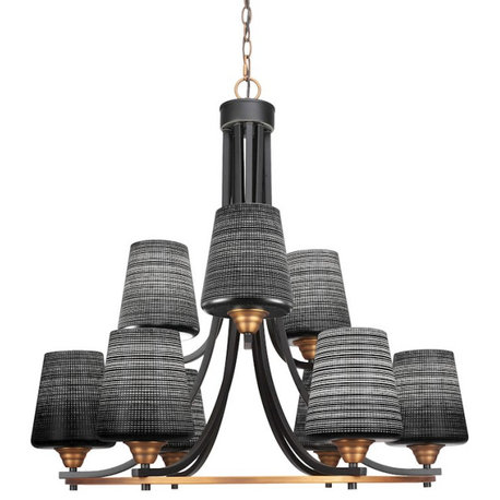 Toltec Paramount 9 Light 30.75" Chandelier, BK/Brass/BK Matrix