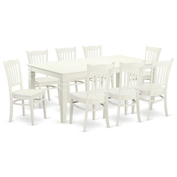 East West Furniture Logan 9-piece Wood Dining Room Table Set in Linen White