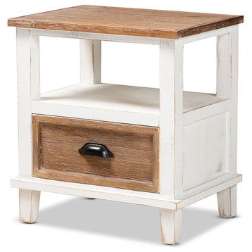 Kennemore Rustic Weathered Two-Tone White and Oak Brown Wood 1-Drawer Nightstand