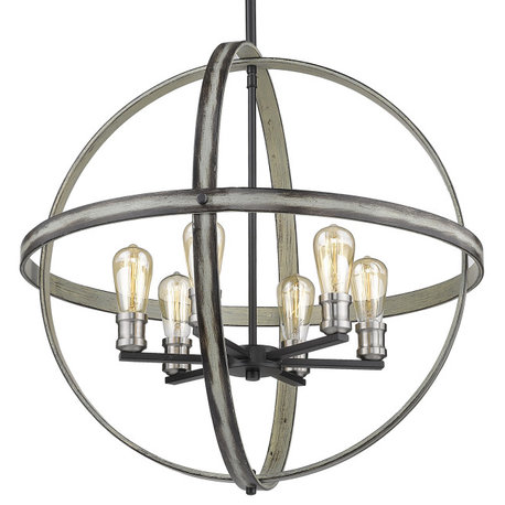 Z-Lite 472B26 Kirkland 6 Light 26"W Faux Wood Globe Chandelier - Ashen