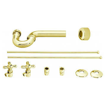 Traditional Pedestal Lavatory Kit - Cross Handles In Polished Brass