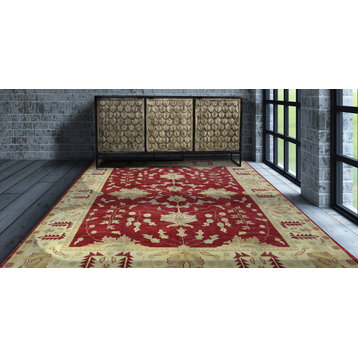 Agra Hand-Knotted Rug, Red/Beige, 10"x14"