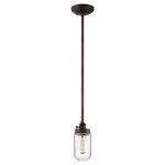 Millennium Lighting - Millennium Lighting 5308-RBZ Neo-Industrial - 4.5" 1 Light Pendant - Mini-Pendant are hanging fixtures that subtly beautify the space they illuminate Rated: UL Damp Three stems included: 6", 12" & 18" Noof Rods: 3 Shade Included: Yes Rod Length(s): 18.00Neo-Industrial 45.5" One Light Mini Pendant Rubbed Bronze Clear Glass *UL Approved: YES *Energy Star Qualified: n/a *ADA Certified: n/a *Number of Lights: Lamp: 1-*Wattage:60w A bulb(s) *Bulb Included:No *Bulb Type:A *Finish Type:Rubbed Bronze