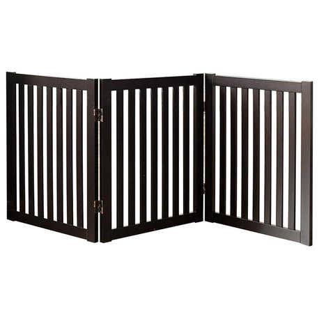 WELLAND Wooden Freestanding Pet Gate, Espresso