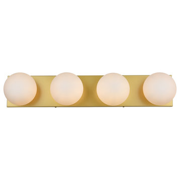 4 Light Brass And Frosted White Bath Sconce