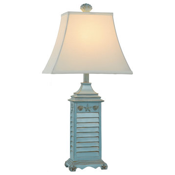 Longboat Key Shutter Table Lamp-French Blue ,White Rectangle Softback Bell