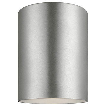Outdoor Cylinder 1-Light Outdoor Ceiling Flush Mount, Painted Brushed Nickel