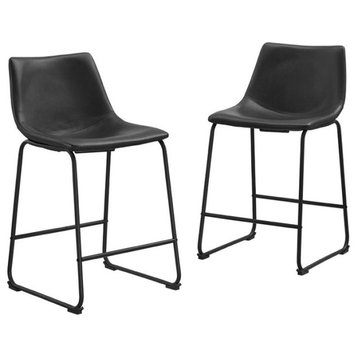 26" Faux Leather Counter Stool in Black (Set of 2)