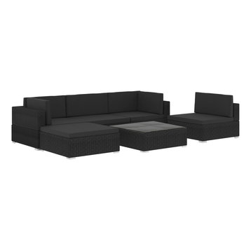 vidaXL 6 Piece Patio Lounge Set with Cushions Poly Rattan Black Sofa Couch