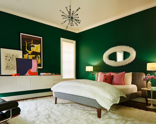 Bedroom Design Ideas, Remodels & Photos with Green Walls | Houzz