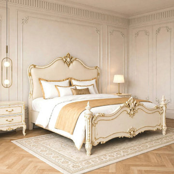 Luxury Solid Teak Wood Carved Bed | Elegant French Style Master Bedroom