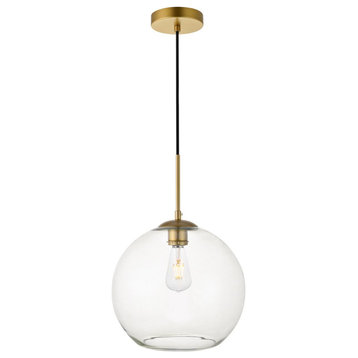 Midcentury Modern Brass And Clear 1-Light Pendant