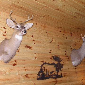 Man Cave knotty pine quarter log walls