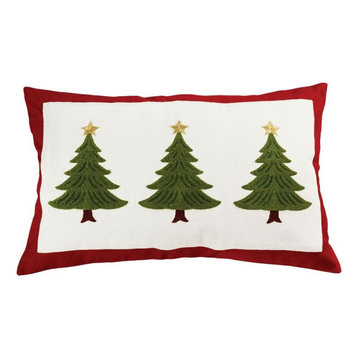 Lumbar Pillow Cover - Three Christmas Trees Stars in Red/Evergreen/Snow Colors