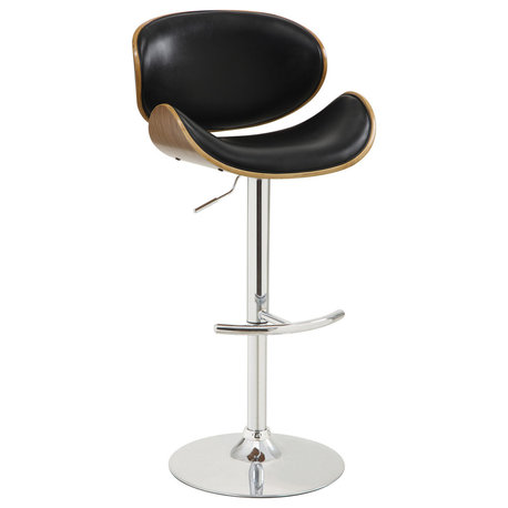 Metal and Wood Adjustable Bar Stool, Black and Chrome