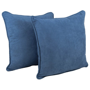 25" Double-Corded Solid Microsuede Square Floor Pillows, Set of 2, Indigo
