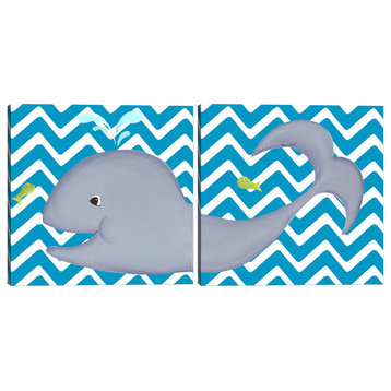 "Wallace Whale" 2-Piece Wall Art, Turquoise