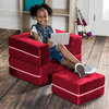 Jaxx Zipline Modular Kids Chair with Ottoman and Machine Washable Cover, Cherry
