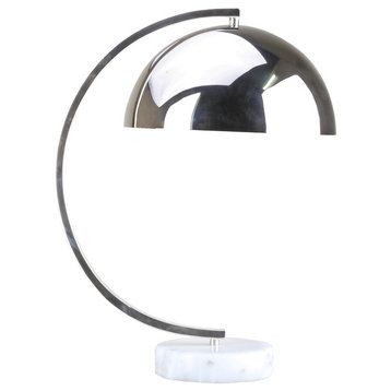 White Marble Base With Chrome Frame and Shade Table Lamp