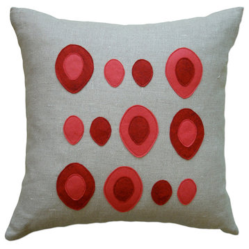 Felt Appliqu&eacute; Linen Pillow - Eggs, Red/Strawberry, 16x16