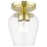 Livex Lighting - Willow 1 Light Satin Brass Flush Mount - This one light flush mount from the willow collection has understated elegance. It features minimal details, clear curved glass with a satin brass finish and can fit into any decor.