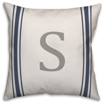 Blue Farmhouse Stripe Monogram - S 18x18 Spun Poly Pillow