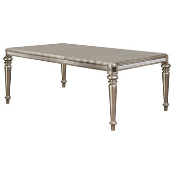 Classic Dining Table, Elegant Turned Legs With Large Top, Leaf Metallic Platinum
