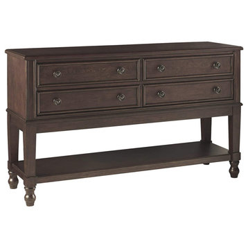 Traditional Sideboard, Lower Open Shelf & 4 Storage Drawers, Reddish Brown