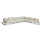 Meridian Furniture - Maldives Cream Water Resistant Fabric Outdoor Patio Modular Sectional - Create your own custom contemporary look on the deck or porch with the addition of this Maldives outdoor patio armless chair. Part of a large collection that lets you mix and match modular pieces to get the look you crave most. This modular sectional has cream water resistant fabric with a base made from white aluminum, so it's sturdy, tough, and ready to face the elements with impeccable beauty, season in and season out. Shop the contemporary pieces in this collection to create the outdoor entertaining area of your dreams.