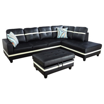 Lifestyle Furniture Biscuits Right-Facing Sectional & Ottoman in Black/White