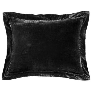Stella Faux Silk Velvet Flanged Dutch Euro Pillow, 27"x39", Black, Single