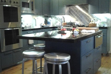 Blue refinished kitchen Cabinets