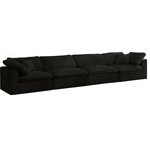 Meridian Furniture - Cozy Velvet Upholstered Comfort 4-Piece Modular Sofa, Black - Bring home this Cozy sofa for a fresh new look. Embrace casual elegance with this Cozy velvet cloud-like comfort modular fiber-filled seating option. Handsome from all angles, this piece features soft black velvet upholstery to make it an easy fit in any room. This modular piece can be combined with other items in the Cozy collection to create a seating group of your dreams. The cushions on this piece are exceptionally comfortableand filled with fiber for luxury that you deserve as you rest and relax.