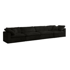 Cozy Velvet Upholstered Cloud Modular 4-Seater Sofa, Black