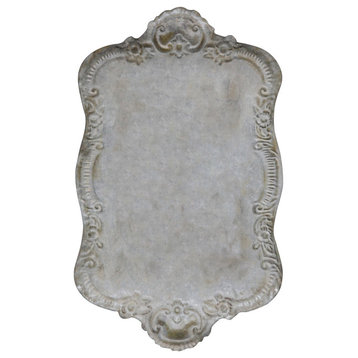 Decorative Metal Tray With Distressed Gray Finish