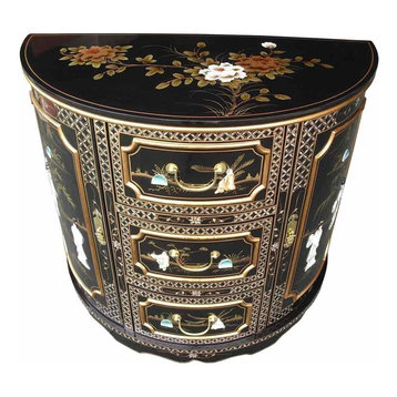 Traditional Storage Cabinet in MDF with Drawers, Half Moon Oriental Design