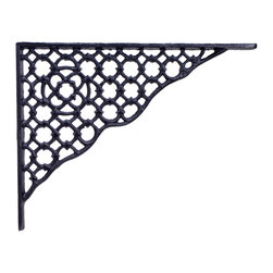 Import Wholesales - Decorative Shelf Bracket, Ornate Lattice, Black Cast Iron, 11.625" - Brackets