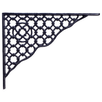 Decorative Shelf Bracket, Ornate Lattice, Black Cast Iron, 11.625"