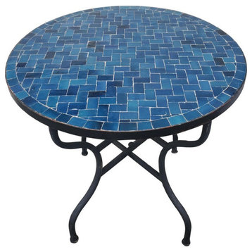 27" Moroccan Round Mosaic Table, Blue Petrol Bejmat Style