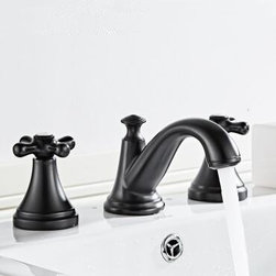 Black Brass Basin Faucet Classic Three-pieces Two Handles Bathroom Sink Faucet TF0285B - Bathroom Sink Faucets