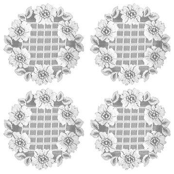 Floral Trellis 9" Round Doilies (Set of 4), White