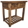 Kent Rustic Natural Wood Kitchen Island, Natural Stain, 60 X 22 X 36