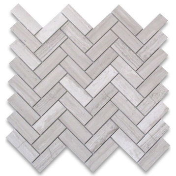 Herringbone Athens Silver Cream Marble Mosaic Tile 1x3" Haisa Light, 1 sheet