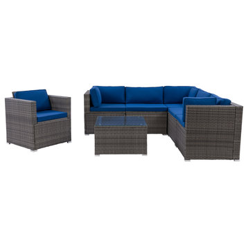Parksville Patio Sectional Set 7pc, Blended Gray/Oxford Blue