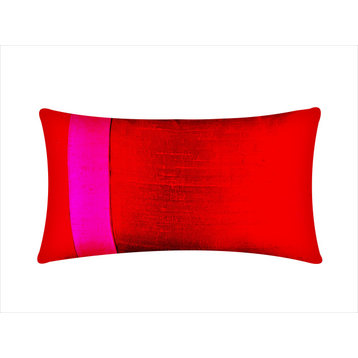 Modern Silk Color Block Lumbar Pillow Cover, 12" X 20'