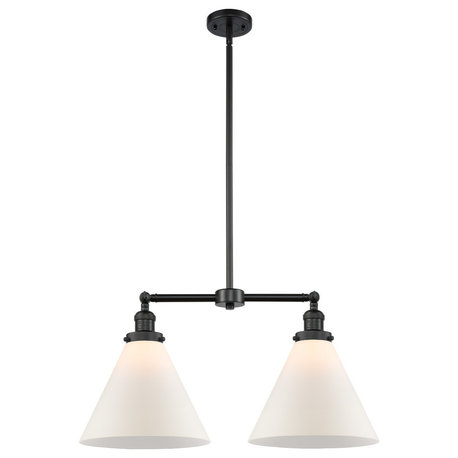 X-Large Cone 2-Light LED Chandelier, Matte Black, Glass: White Cased