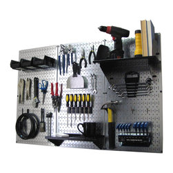 Pegboard Organizer Tool Storage Kit, Metallic Toolboard and Black Accessories - Garage And Tool Storage