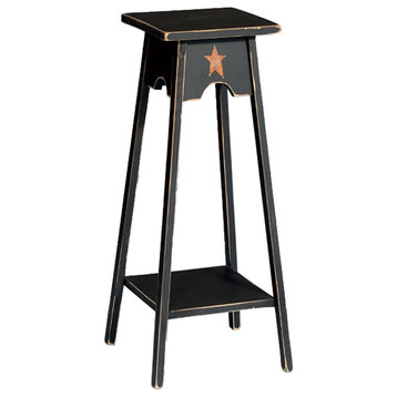 Primitive Pine Square Side Table/Plant Stand With Rustic Star, Black