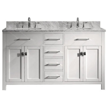 60" Double Bathroom Vanity, White, Square Sink, No Faucet and No Mirror