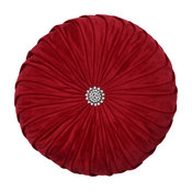 Round Pleated Velvet 14-inch Pillow Red
